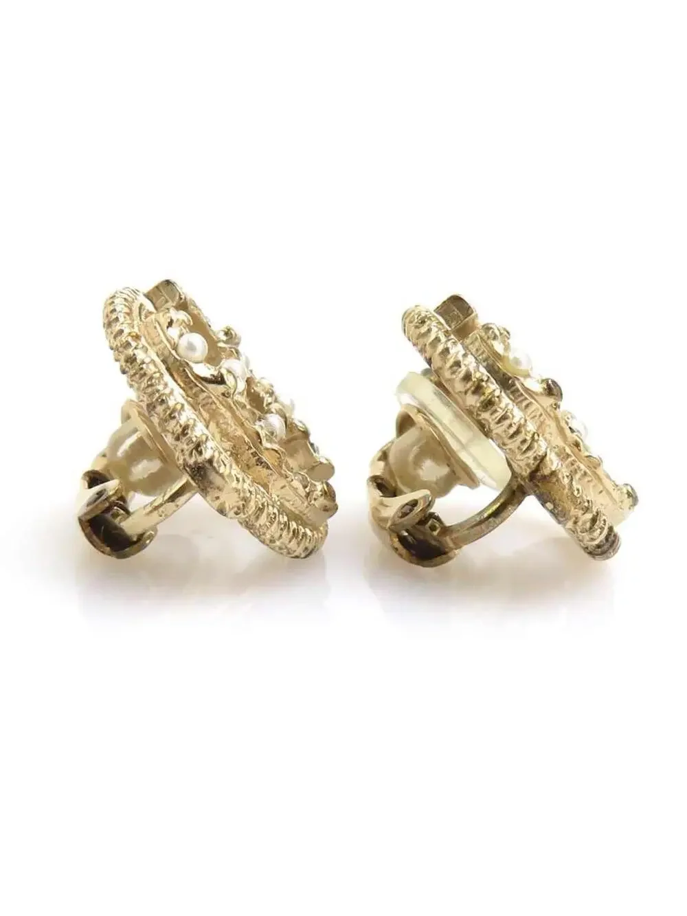 Auth Chanel Cc Logo Earrings Gold/White #302680C30B